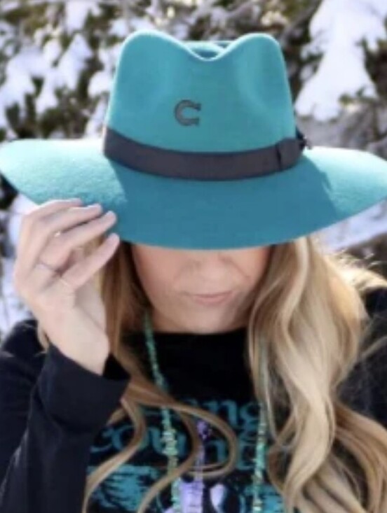 Teal Wool Fedora with Contrast Band main image 6